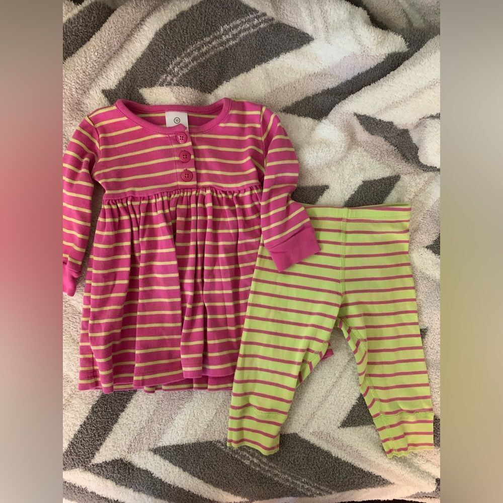 Hanna Andersson Pink and Green Dress and Pants Set Size 70 (US 6-12 MOS)